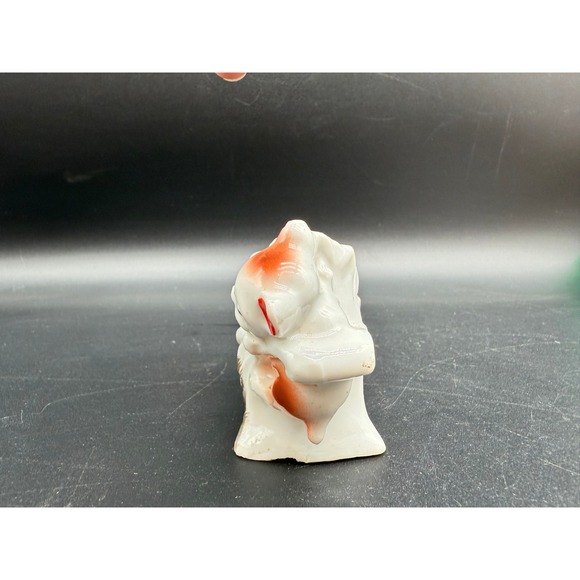 Vintage MCM Ceramic Dog Planter White Gold Accents Red Details Bull Dog Japan - Picture 6 of 6